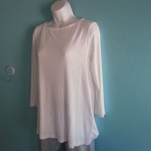 J. Jill Womens M White Pima Cotton 3/4 Slv Tee Back Button Detail Pullover Top - Picture 4 of 6